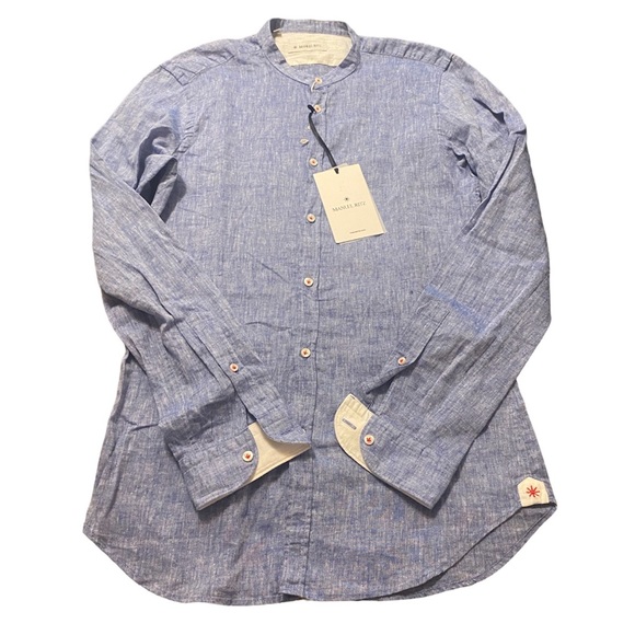 Manuel Ritz, band, Men's Light Blue, Flax Linen blend Button Down NWT $150 - Picture 3 of 12
